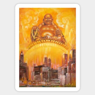 Blissful Jambhala, the God of Wealth, over Chicago. Soul of the Stone: Citrine. Sticker